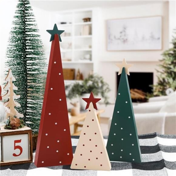 Christmas Decorations-Three Sizes Wooden Christmas Tree Sign with Star Decor - Picture 4 of 7